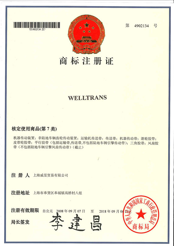 welltrans商标注册证